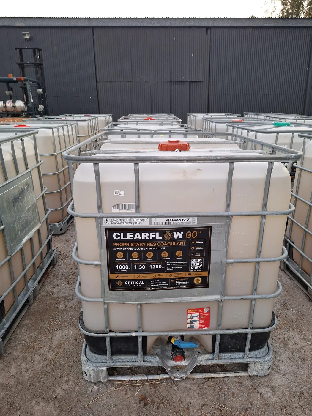 IBCs of CLEARFLOW GO coagulant on site